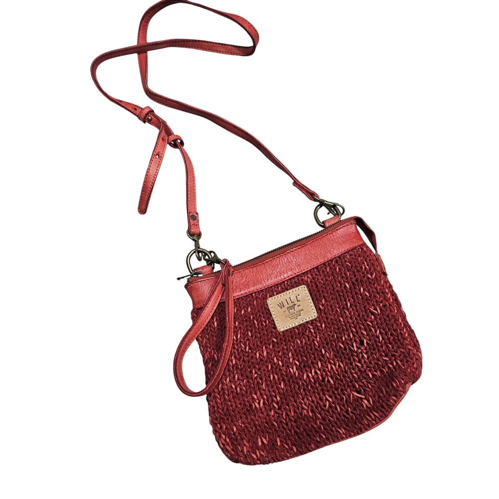 WILL Leather‎ Goods Red Woven Knit Leather Crossbody Bag Adjustable Strap